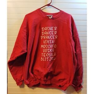 Hanes XL Red Christmas Sweatshirt Reindeer Names Dasher Dancer Vodka Funny